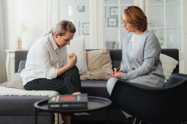 two women are talking 